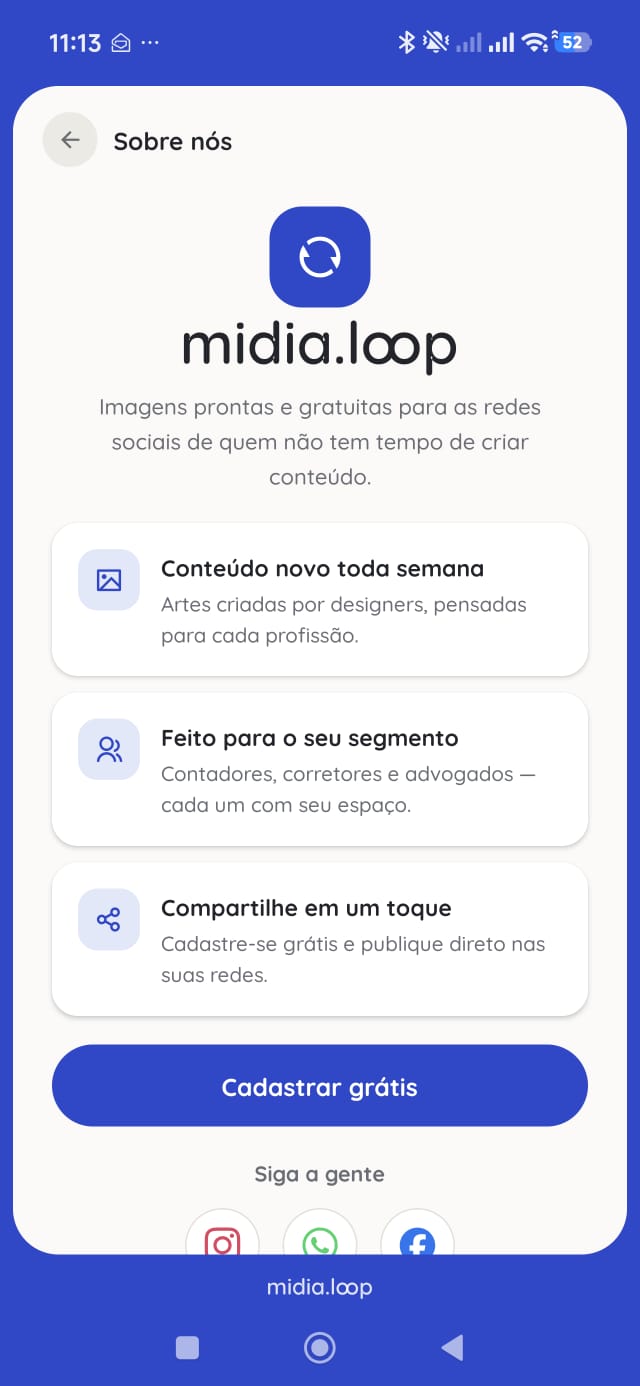 MidiaLoop - Visão Geral do App
